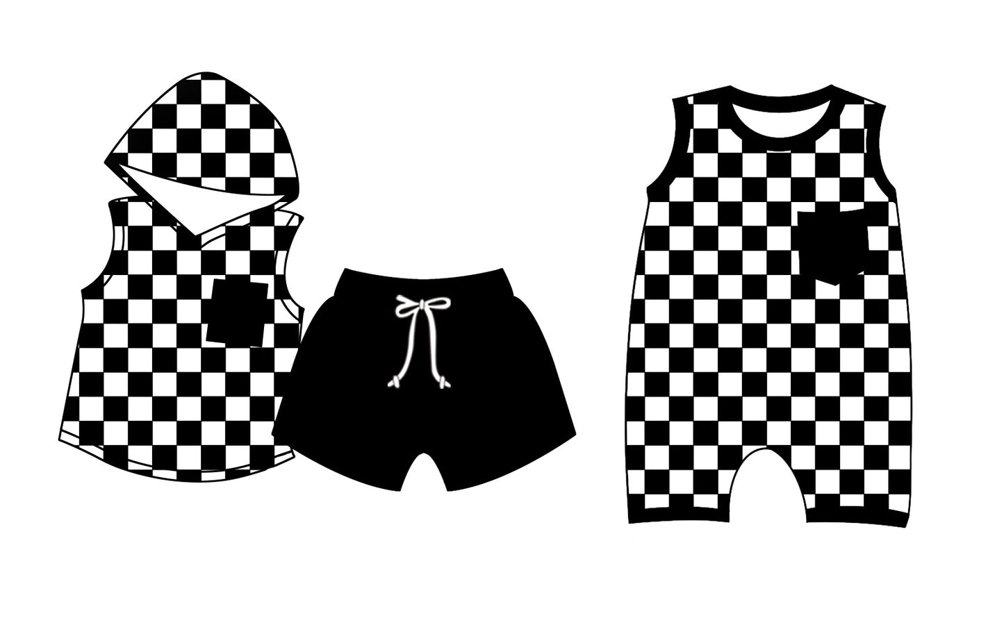 11.11(Custom Design Preorder MOQ 5 Each Design) Black Plaid Print Boys Summer Matching Clothes Brothers Wear