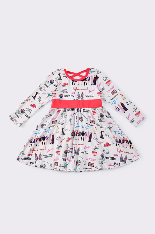(Custom Design Preorder MOQ 5) Singer Swiftie Print Girls Knee Length Dress
