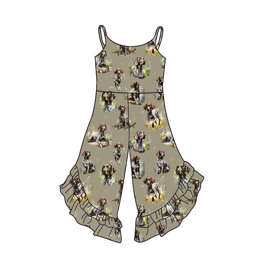 2.22(Custom Design Preorder MOQ 5) Duck Dog Hunting Print Girls Summer Jumpsuits