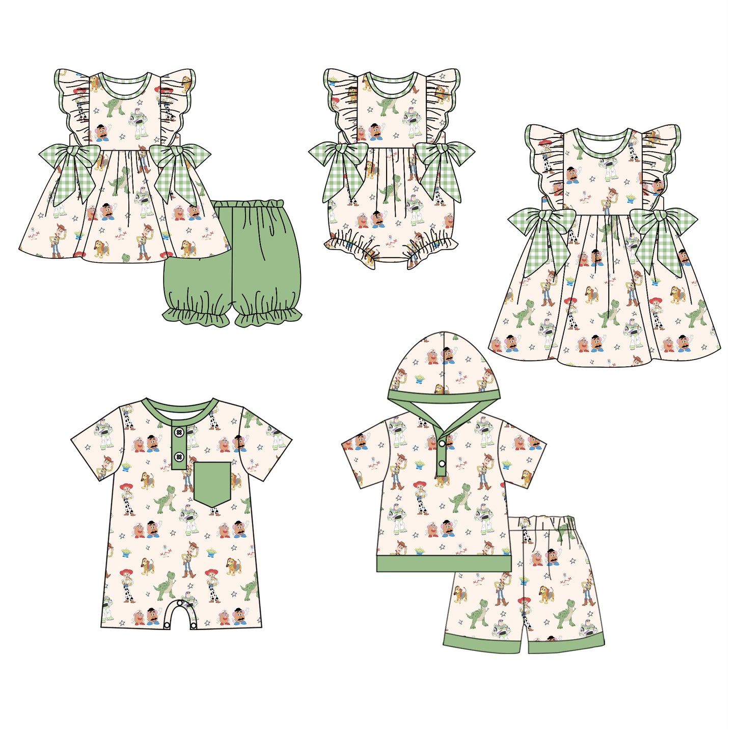 11.28(Custom Design Preorder MOQ 5 Each Design) Cartoon Toys Print Kids Summer Matching Clothes Sibling Wear