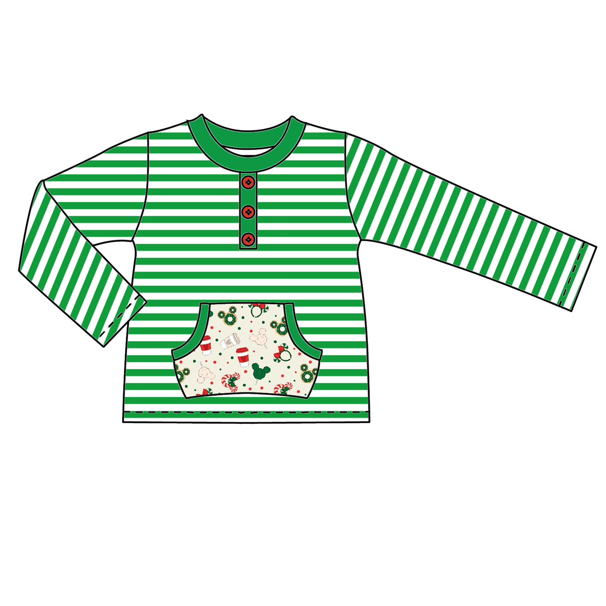 (Custom Design Preorder MOQ 5)  Green Stripes Print Pocket Boys Christmas Polo Tee Shirts Top