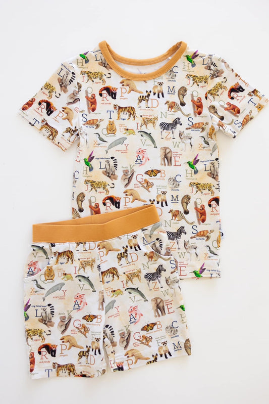 (Custom Design Preorder MOQ 5) Animals Print Kids Summer Bamboo Pajamas Clothes Set