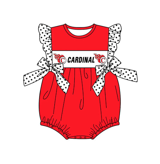 (Custom Design Preorder MOQ 5)  Team's CARDINAL Print Baby Girls Summer Romper