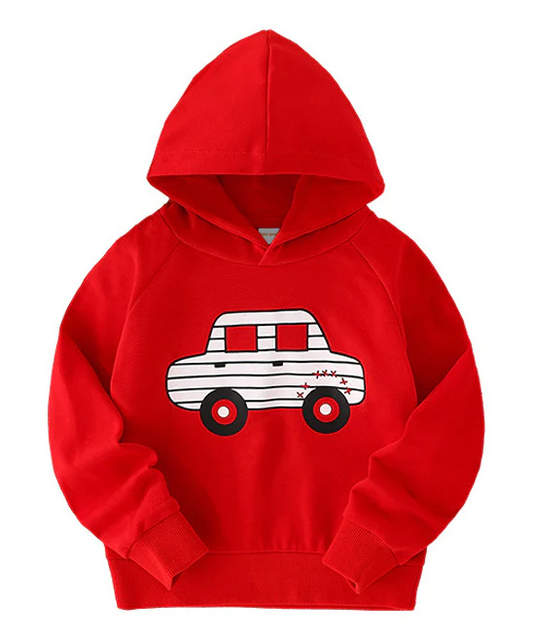 (Custom Design Preorder MOQ 5) Red Car Print Kids Hoodie Tee Shirts Top