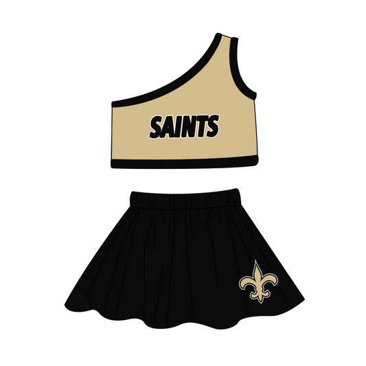 (Custom Design Preorder MOQ 5) Team's SAINTS Print Girls Summer Skirts Clothes Set