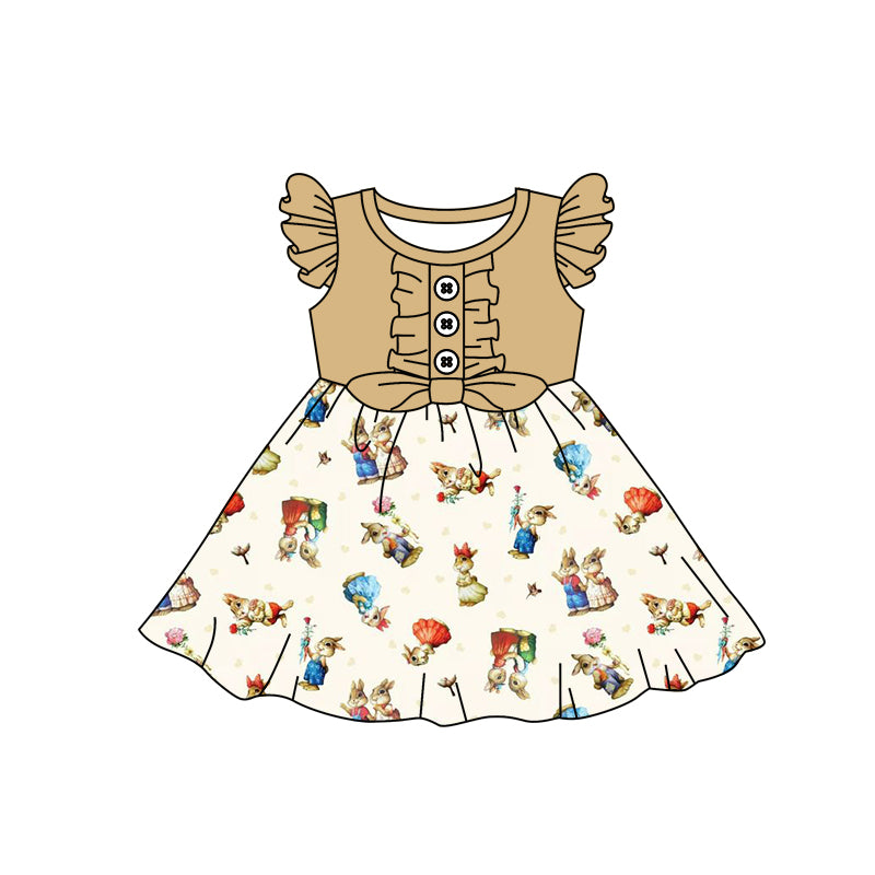 (Custom Design MOQ 5) Bunny Print Girls Knee Length Easter Dress