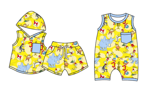 11.12(Custom Design Preorder MOQ 5 Each Design) Dr.Reading Yellow Print Boys Summer Matching Clothes Brothers Wear