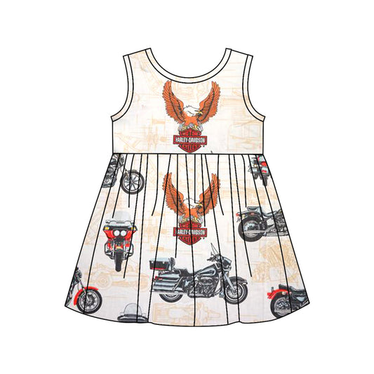 (Custom Design Preorder MOQ 5) Motorcycle Print Girls Knee Length Summer Dress