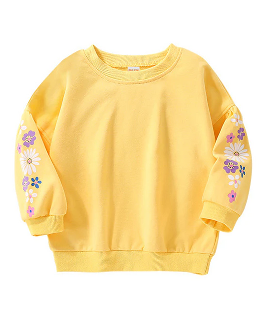 (Custom Design Preorder MOQ 5) Yellow Flowers Print Girls Tee Shirts Top