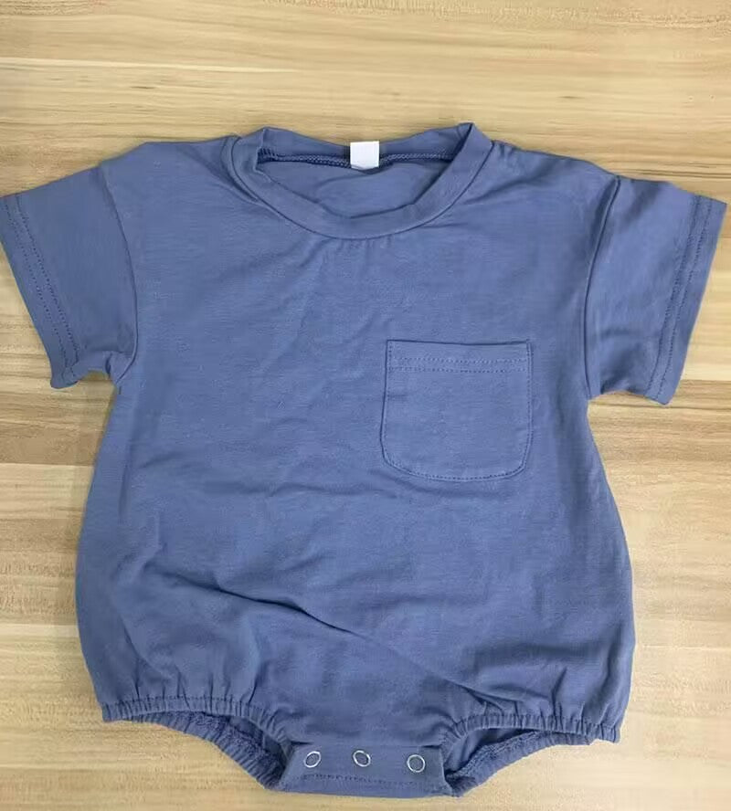 (Custom Design Preorder MOQ 5)  Blue Pocket Baby Summer Romper