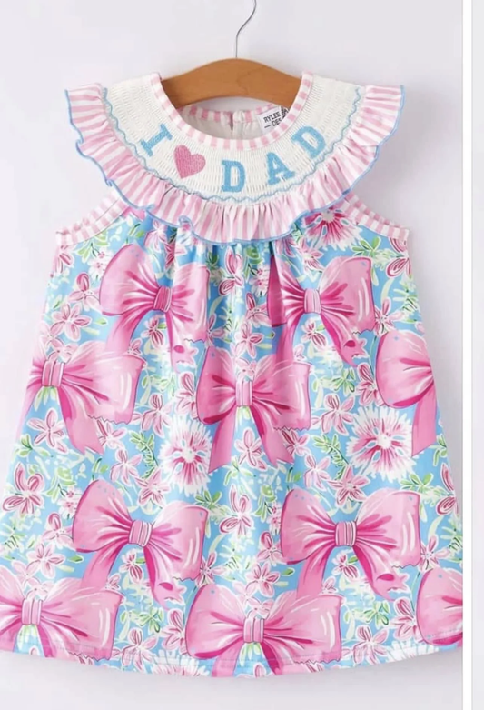 (Custom Design Preorder MOQ 5) I LOVE DAD Flowers Bows Print Girls Summer Knee Length Dress