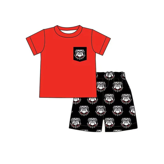 (Custom Design Preorder MOQ 5) Red Pocket Top Team's Georgia Shorts Boys Summer Clothes Set