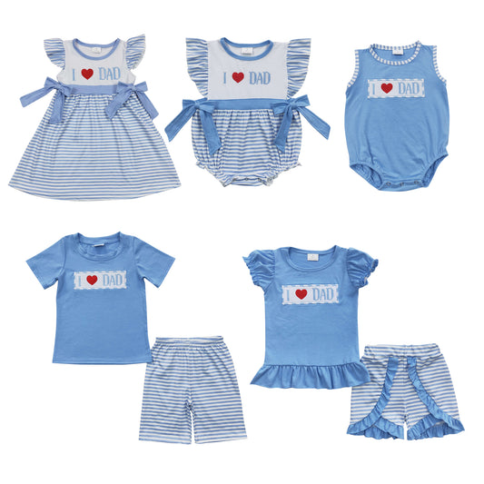 I LOVE DAD Embroidery Blue Print Sibling Father's Day Matching Clothes
