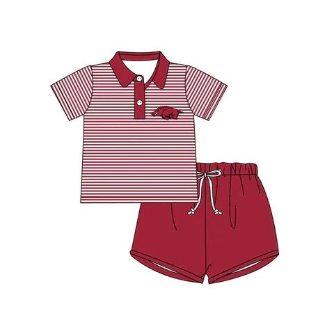 (Custom Design Preorder MOQ 5)  Team's Pig Print Polo Top Shorts Boys Summer Clothes Set