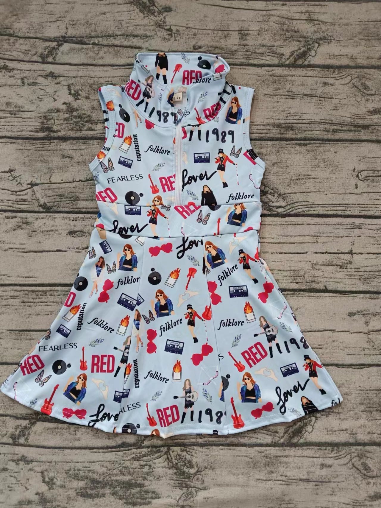 (Custom Design Preorder MOQ 5)  Singer Swiftie Print Girls Knee Length Shorts 1 Pieces Athletic Dress