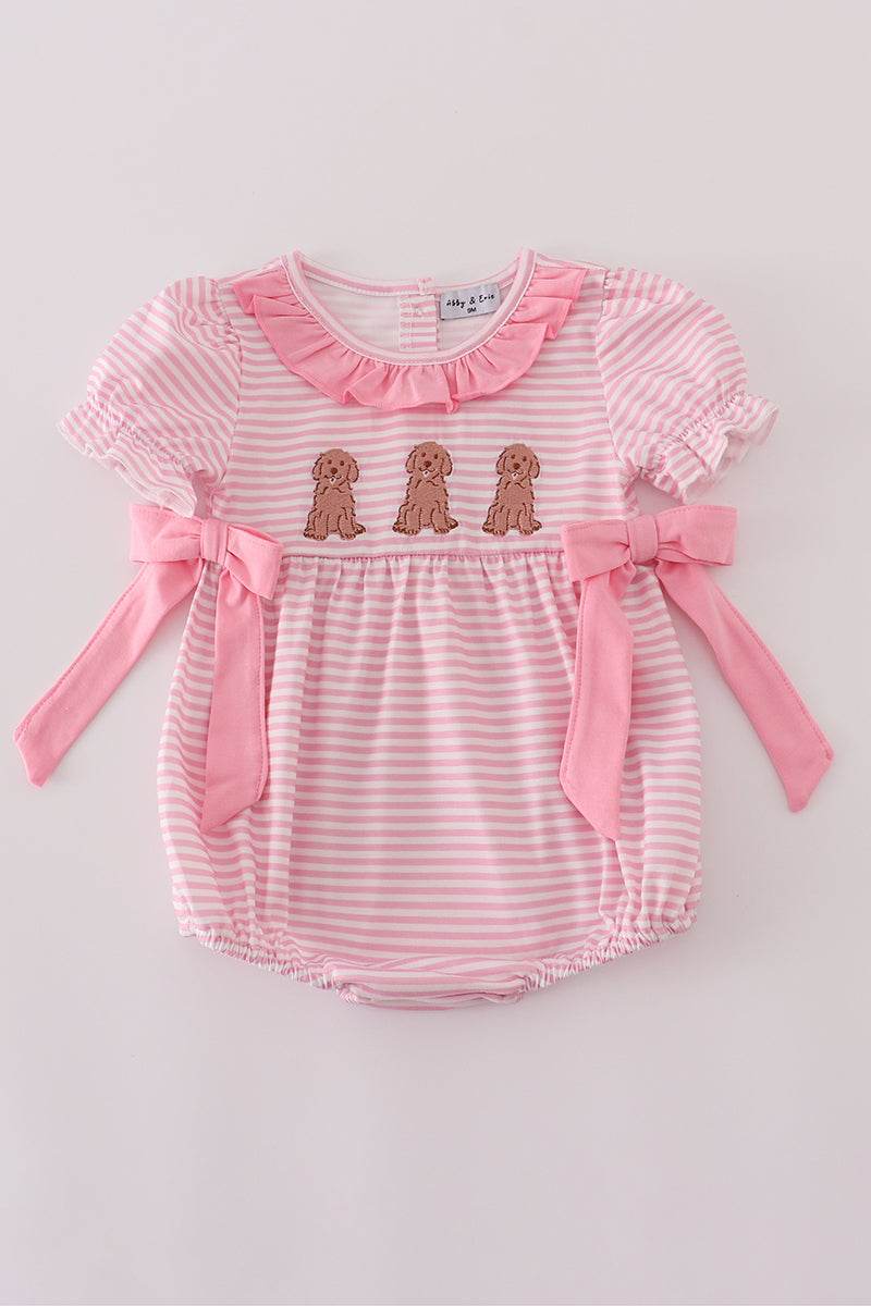 (Custom Design Preorder MOQ 5) Dog Stripes Print Baby Girls Summer Romper