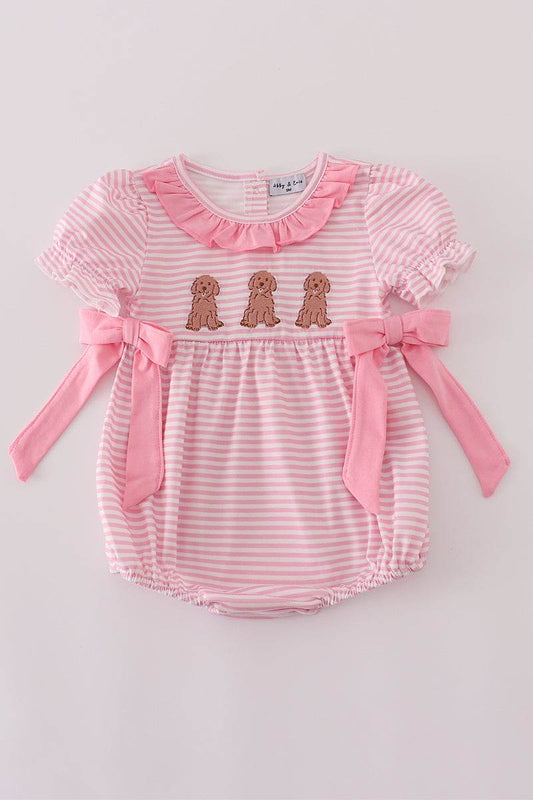 (Custom Design Preorder MOQ 5) Dog Stripes Print Baby Girls Summer Romper