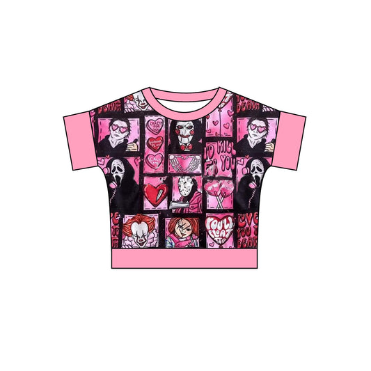 (Custom Design Preorder MOQ 5) Movie Character Heart Print Girls Valentine's Tee Shirts Top