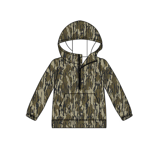 (Custom Design Preorder MOQ 5) Camo Print Kids Long Sleeve Hoodie Zipper Tops