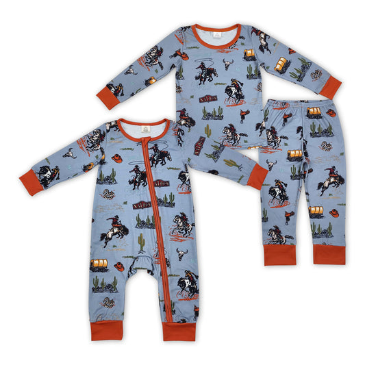 Cowboy Cactus Print Brothers Western Fall Bamboo Matching Pajamas Clothes