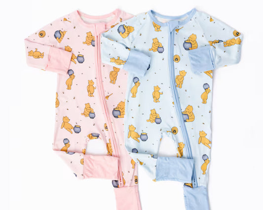 (Custom Design Preorder MOQ 5) Cartoon Bear Print Baby Boys Fall Sleeper Zipper Romper