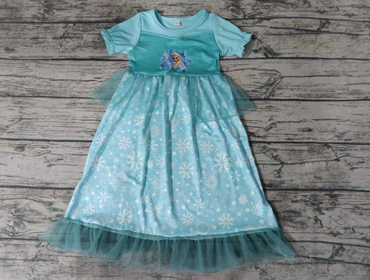 (Custom Design Preorder MOQ 5) Cartoon Princess Print Girls Tulle Ankle Length Summer Dress