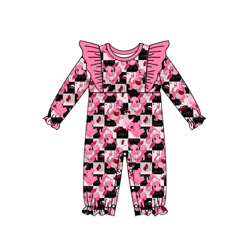 (Custom Design Preorder MOQ 5) Cartoon Animals Pink Print Baby Girls Fall Romper