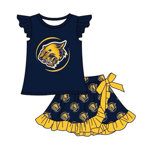 (Custom Design Preorder MOQ 5 ) Team's Wildcat Print Skirts Shorts Girls Summer Clothes Set