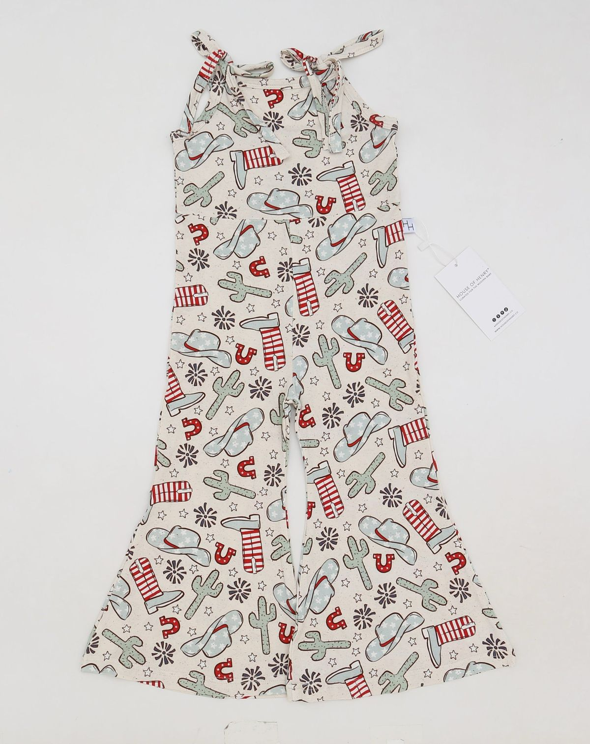 (Custom Design Preorder MOQ 5 ) Hat Boots Cactus Print Girls Western Jumpsuits