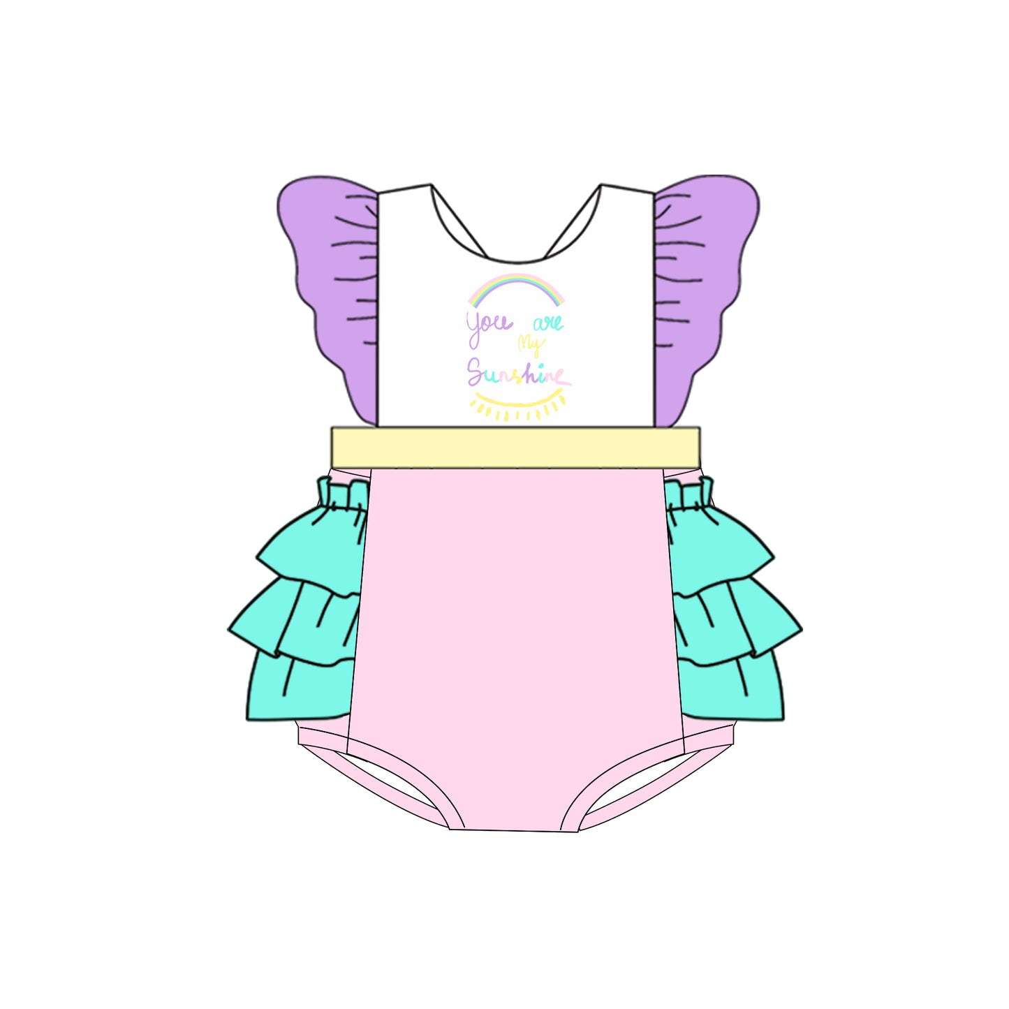 (Custom Design Preorder MOQ 5) you are my sunshine Print Baby Girls Summer Bubble Romper