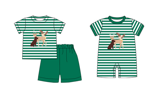11.9(Custom Design Preorder MOQ 5 Each Design) Dog Duck Deer Print Boys Summer Hunt Matching Clothes Brothers Wear