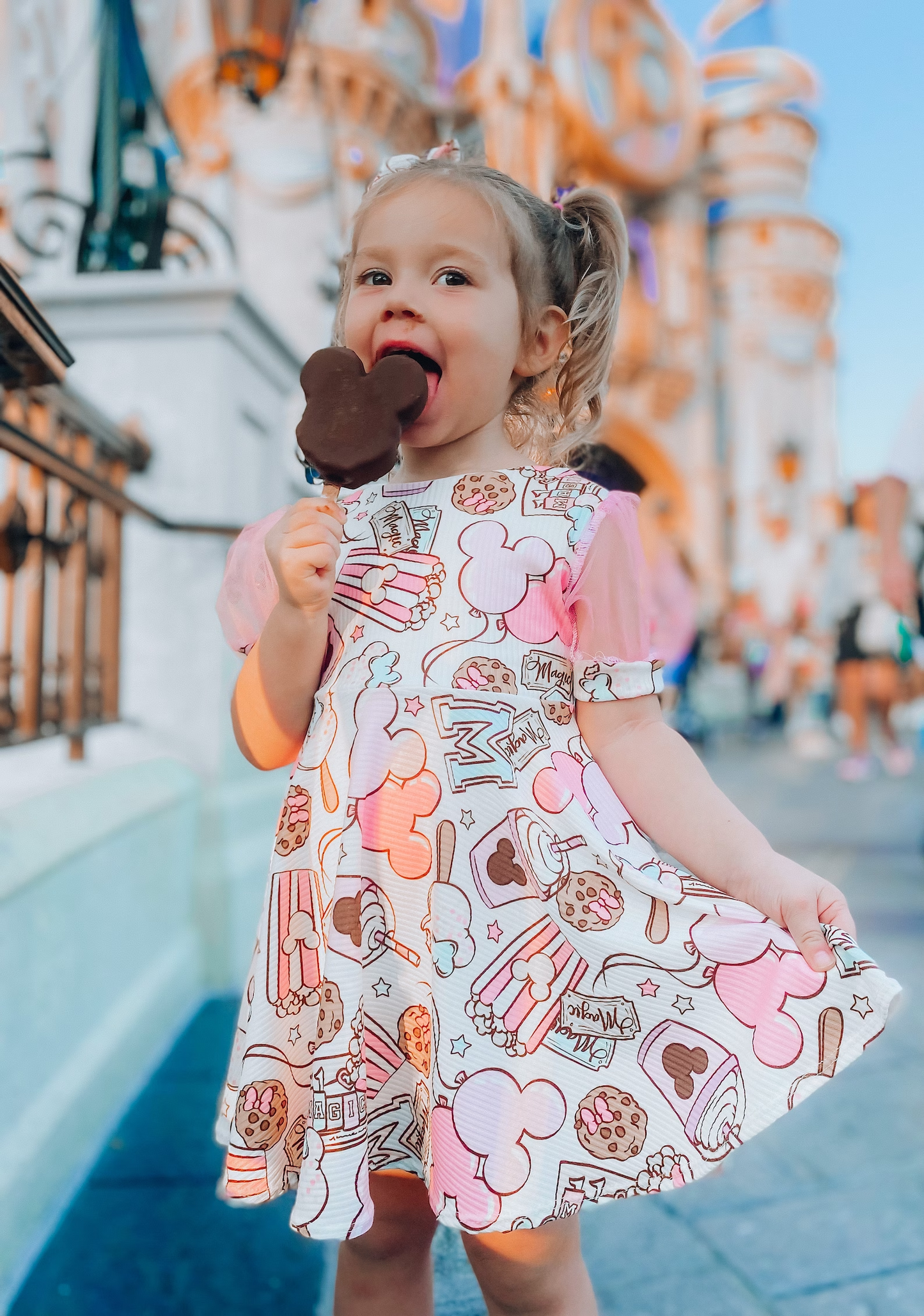 (Custom Design Preorder MOQ 5) Cartoon Mouse Print Girls Knee Length Dress