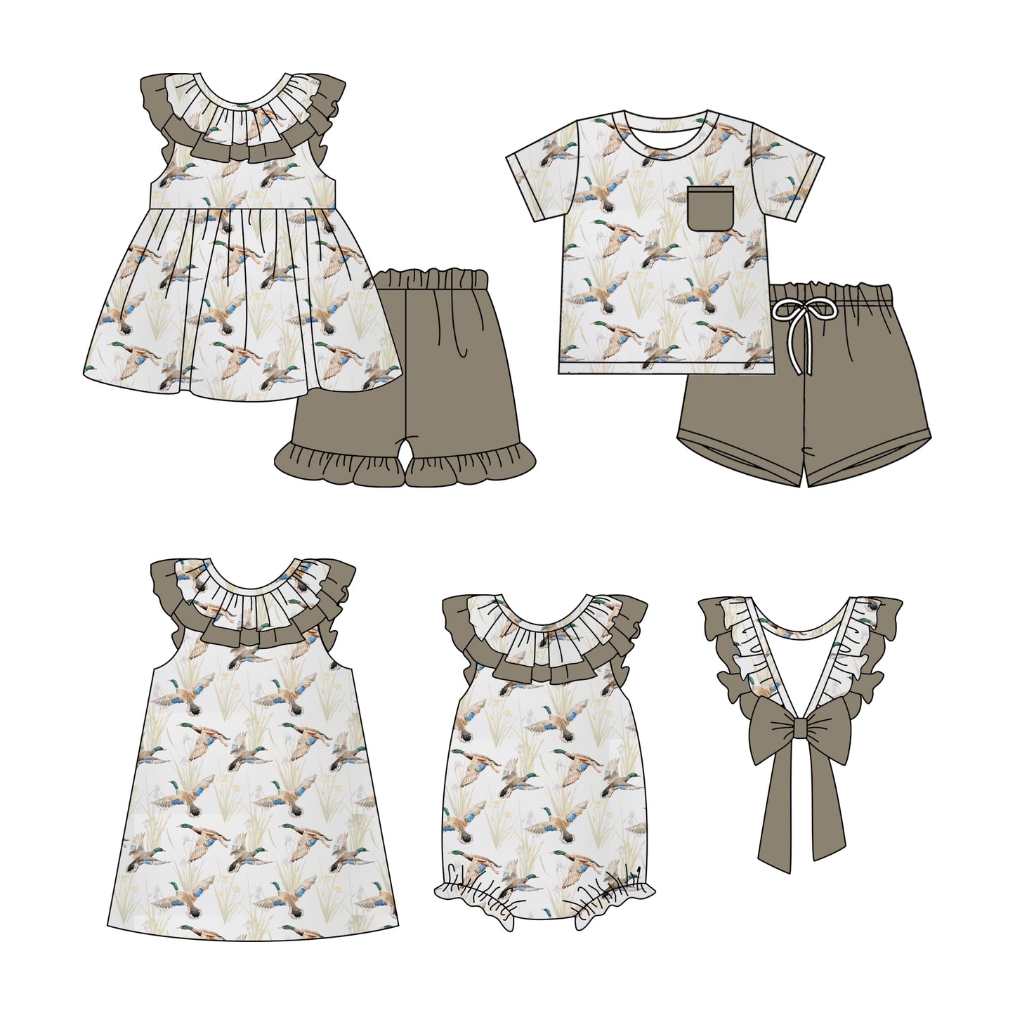 11.28(Custom Design Preorder MOQ 5 Each Design) Duck Print Kids Summer Matching Clothes Sibling Wear
