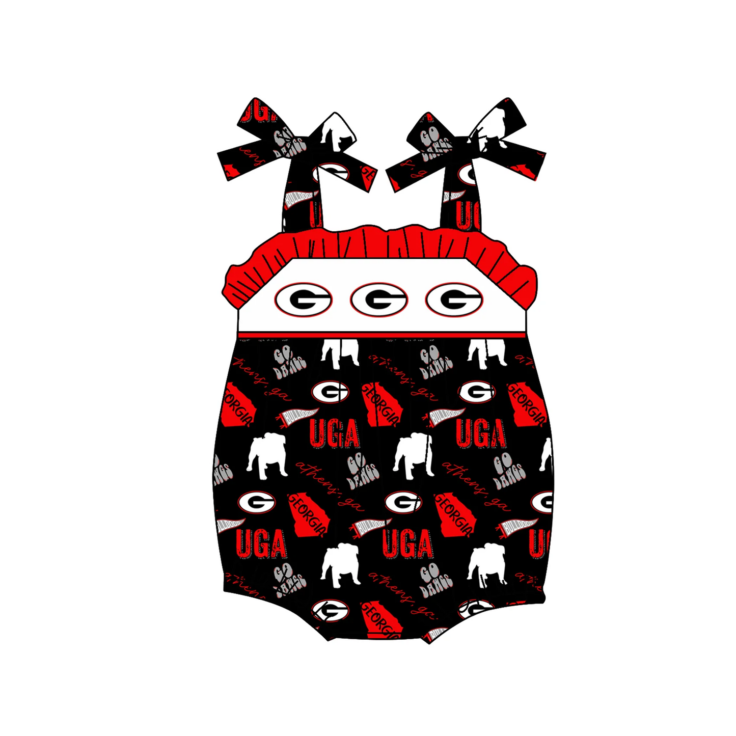 (Custom Design Preorder MOQ 5) Team's Dog GO DAWGS Print Baby Girls Summer Romper