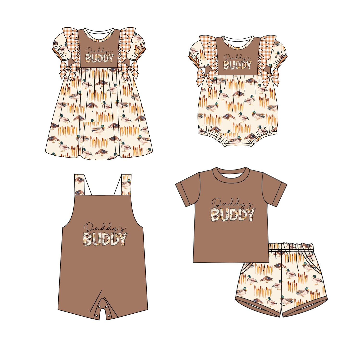 11.21(Custom Design Preorder MOQ 5 Each Design)Daddy's Buddy Duck Print Kids Summer Matching Clothes Sibling Wear