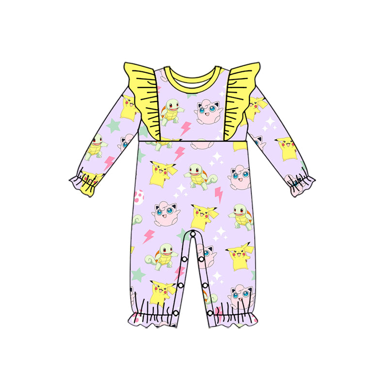 (Custom Design Preorder MOQ 5) Cartoon Animals Print Baby Girls Fall Romper