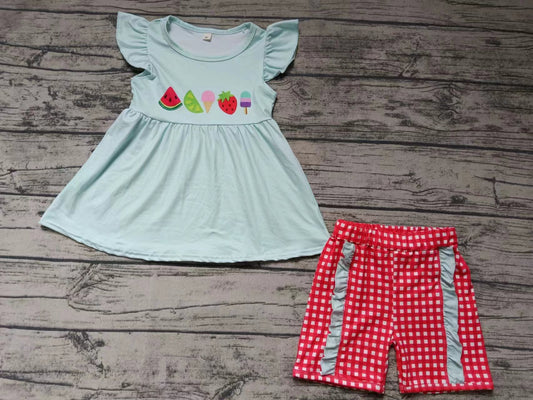 (Custom Design Preorder MOQ 5) Fruits Top Plaid Shorts Girls Summer Clothes Set