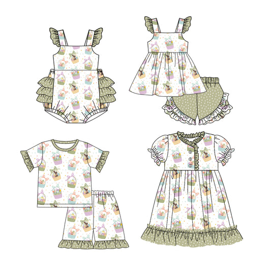 12.13(Custom Design Preorder MOQ 5 Each Design) Eggs Flowers Print Girls Easter Matching Clothes Sisters Wear