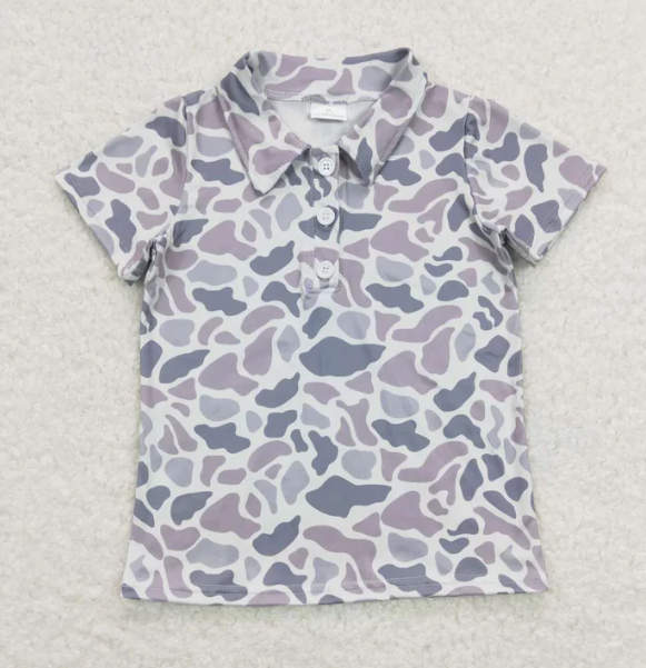 (Custom Design Preorder MOQ 5)  Grey Camo Print Adult Polo Tee Shirts Top