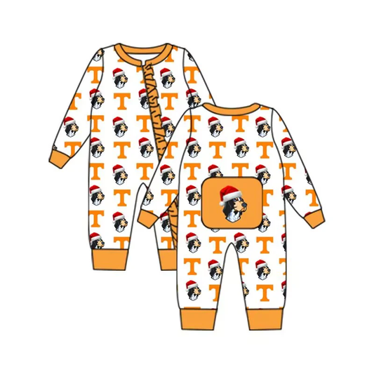 (Custom Design Preorder MOQ 5) Team's Tennessee Dog Print Baby Girls Sleeper Zipper Romper