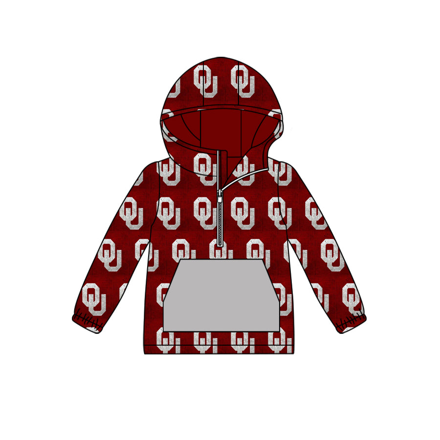 (Custom Design Preorder MOQ 5) Team's Oklahoma Print Kids Fall Zipper Hoodie Top