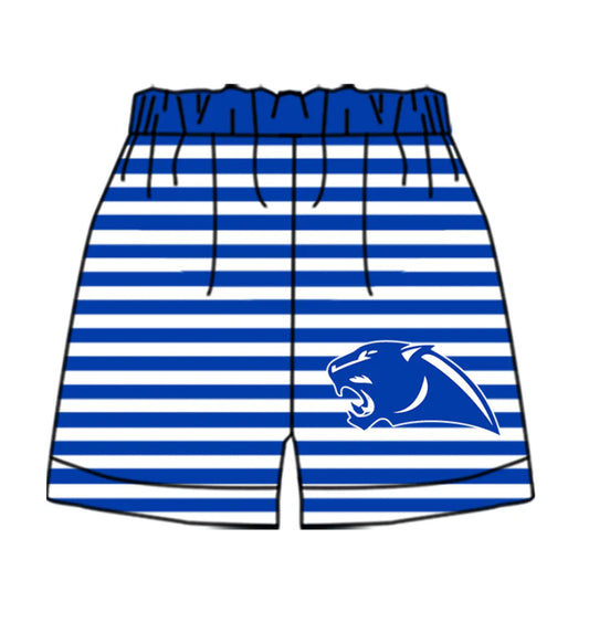 (Custom Design Preorder MOQ 5) Team's Panthers Blue Stripes Print Boys Swim Trunks