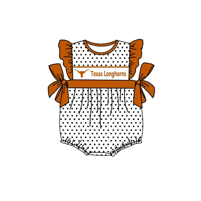 (Custom Design Preorder MOQ 5) Team's Texas Longhorns Print Baby Girls Summer Romper