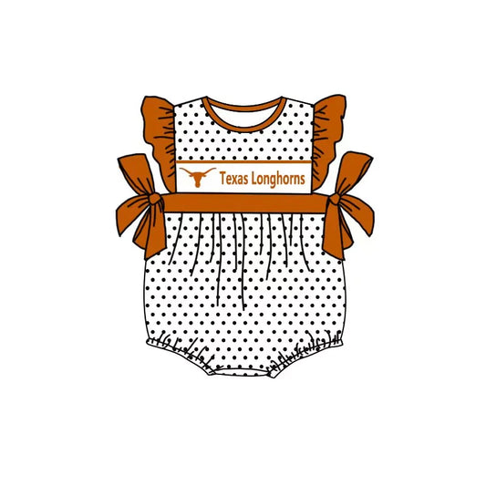 (Custom Design Preorder MOQ 5) Team's Texas Longhorns Print Baby Girls Summer Romper