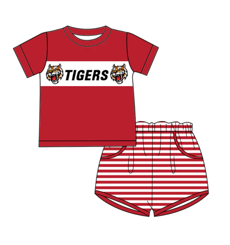 (Custom Design Preorder MOQ 5) Team's Tigers Top Stripes Shorts Boys Summer Clothes Set