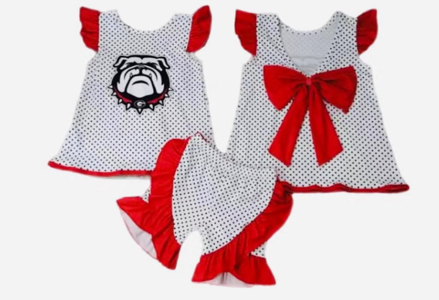 (Custom Design Preorder MOQ 5)  Football Teams Dog Print Girls Summer Clothes Set