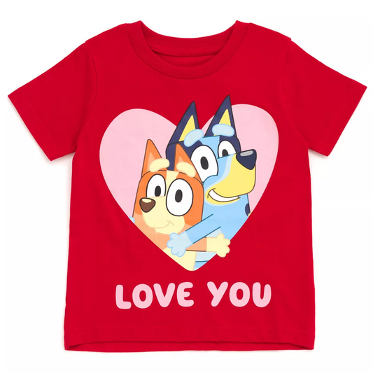 (Custom Design MOQ 5) Love You Heart Cartoon Dog Print Girls Valentine's Tee Shirts Top