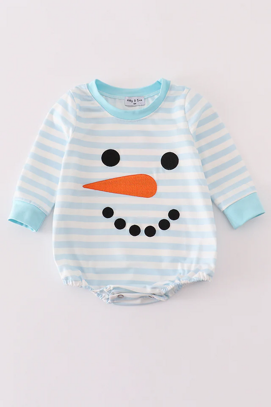 (Custom Design Preorder MOQ 5) Snowman Stripes Print Baby Boys Long Sleeve Bubble Romper