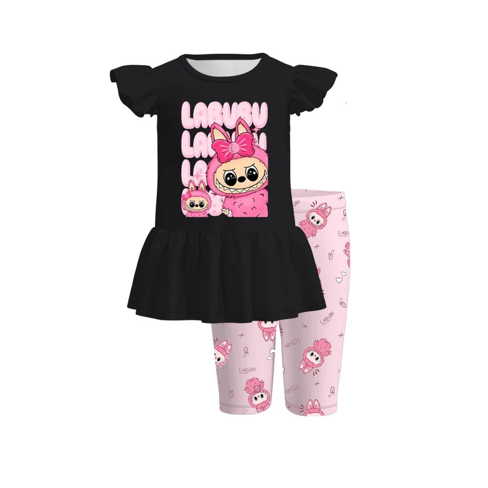 (Custom Design Preorder MOQ 5)  Cartoon Animals Tunic Top Shorts Girls Summer Clothes Set