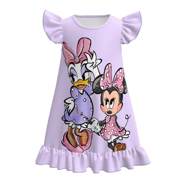 (Custom Design Preorder MOQ 5) Cartoon Mouse Duck Print Girls Summer Knee Length Dress